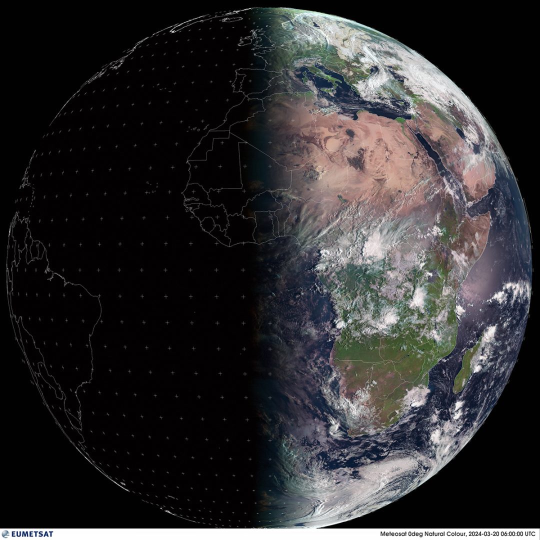 A view of the equinox from space, captured on 20th March 2024