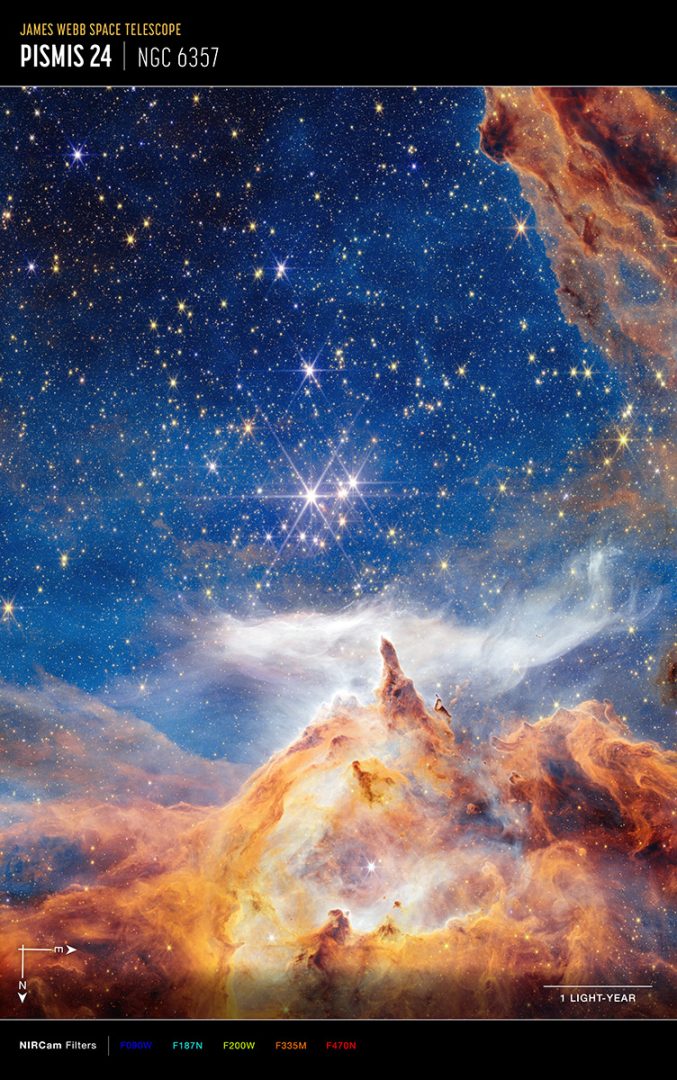 An annotated version of Pismis 24 image. Credit: NASA, ESA, CSA, and STScI
