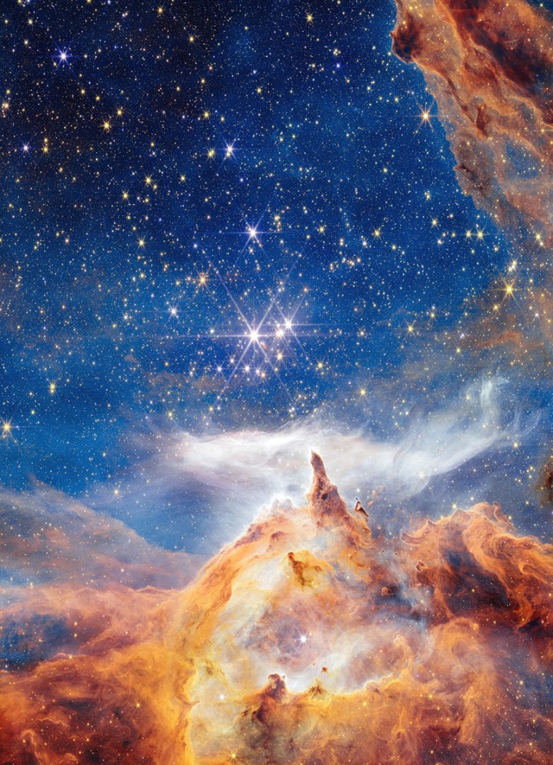 This sparkling scene of star birth was captured by the NASA/ESA/CSA James Webb Space Telescope. Called Pismis 24, this young star cluster resides in the core of the nearby Lobster Nebula, approximately 5,500 light-years from Earth in the constellation Scorpius. Credit: NASA, ESA, CSA, and STScI