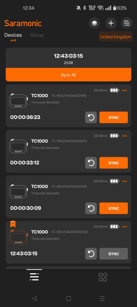 Saramonic app sees all devices connected over Bluetooth.