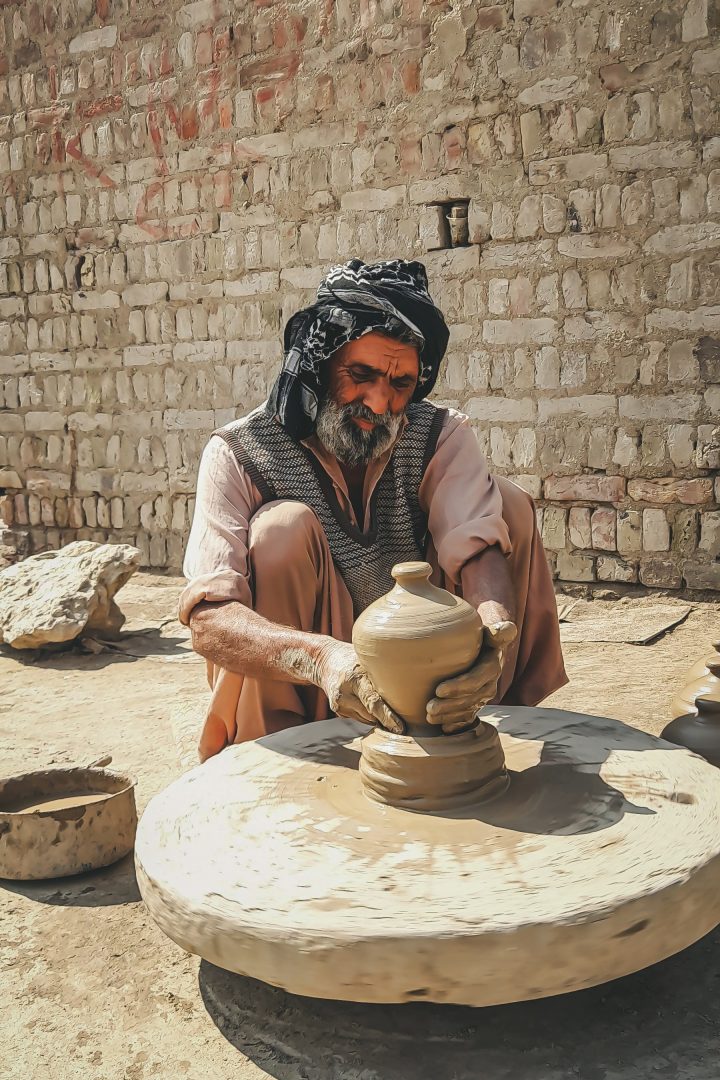 Man doing pottery in rural Sindh, Pakistan.
