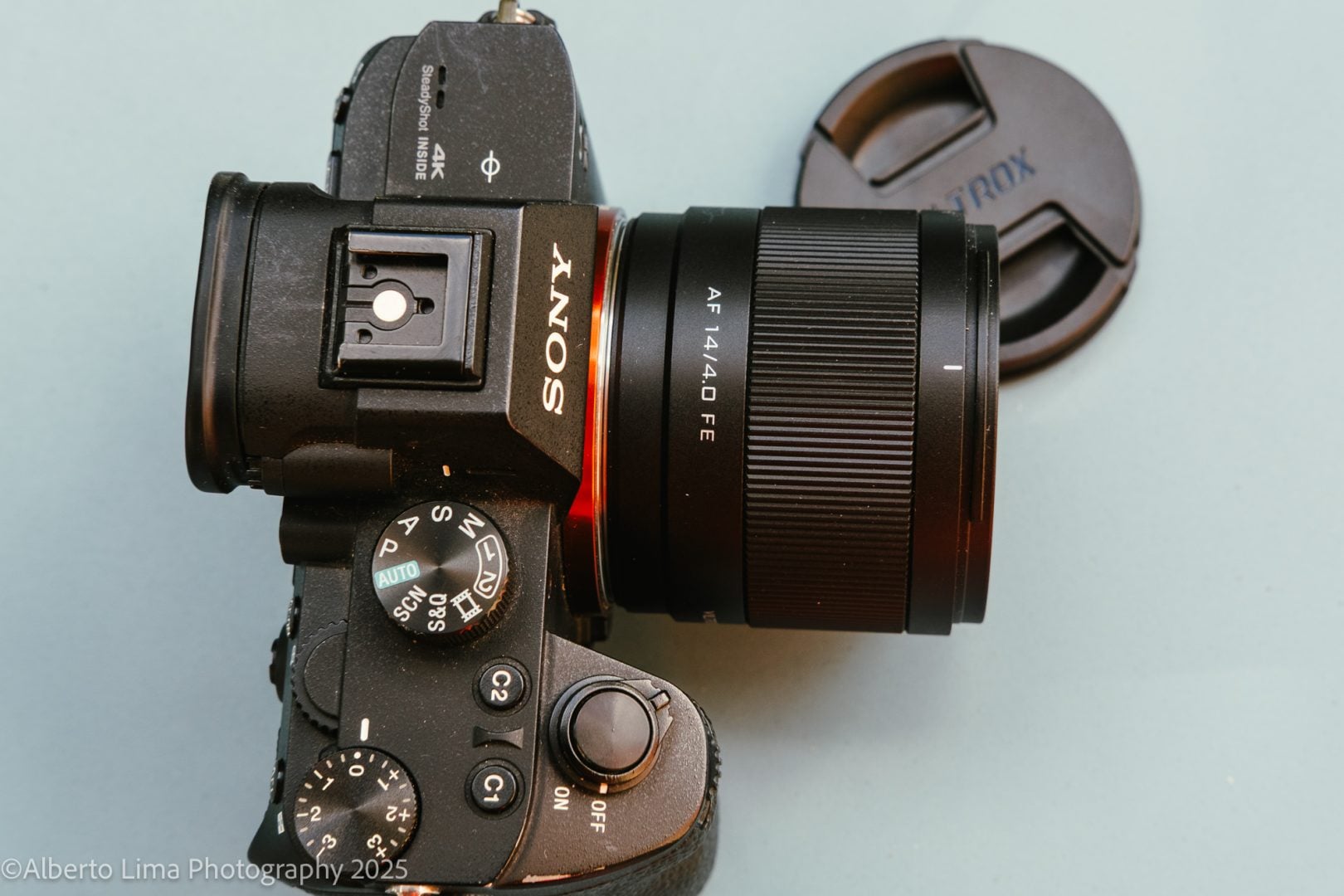 Top view of the Viltrox AF 14mm F4 Air.