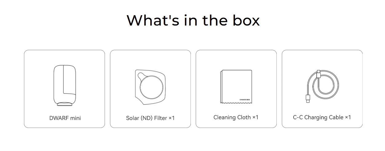 Package contents of the Dwarf Mini smart telescope
