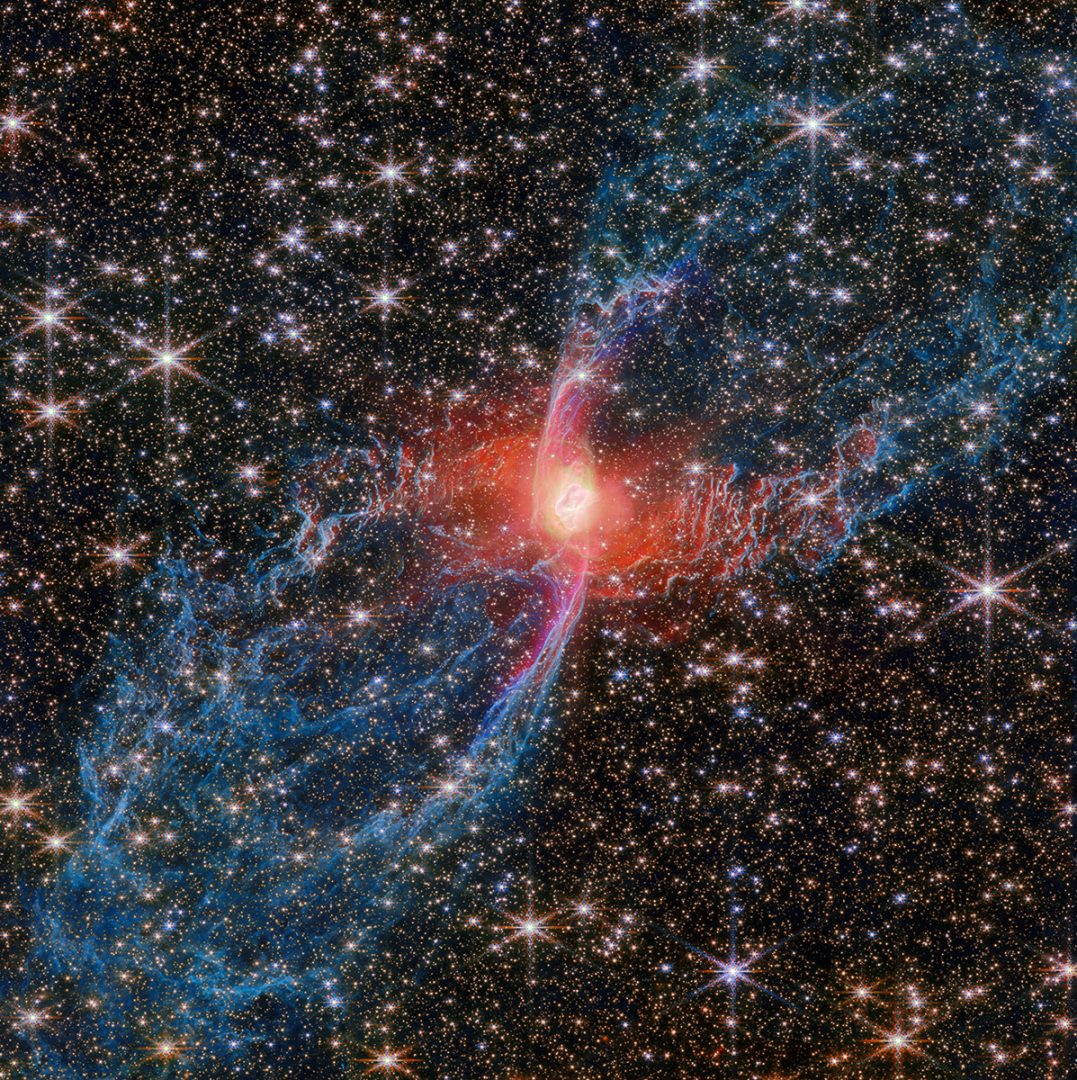 This new James Webb Space Telescope image features a cosmic creepy-crawly called NGC 6537, the Red Spider Nebula. Credit: ESA/Webb, NASA & CSA, J. H. Kastner (Rochester Institute of Technology)