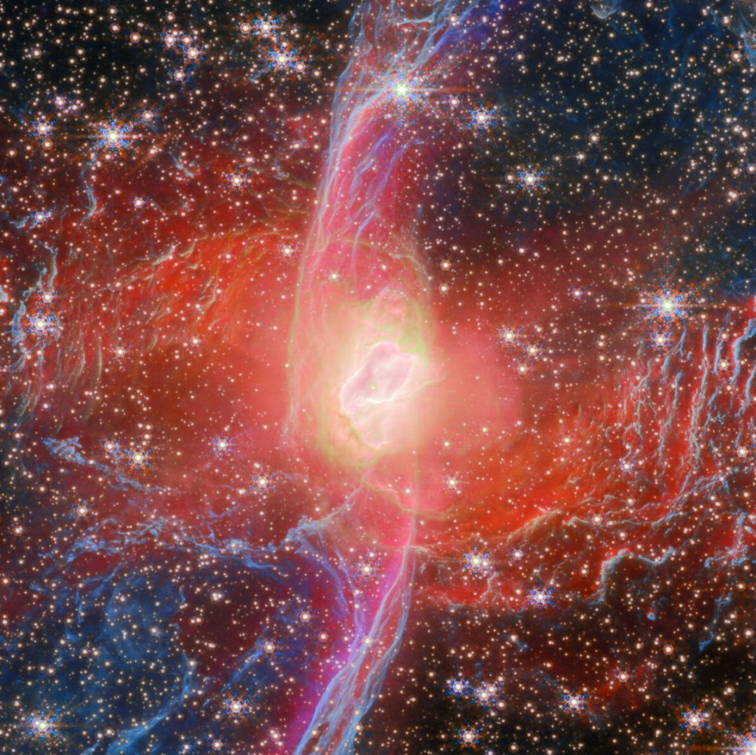 A close-up view of the central region of NGC 6537 from the new JWST image. Credit: ESA/Webb, NASA & CSA, J. H. Kastner (Rochester Institute of Technology)