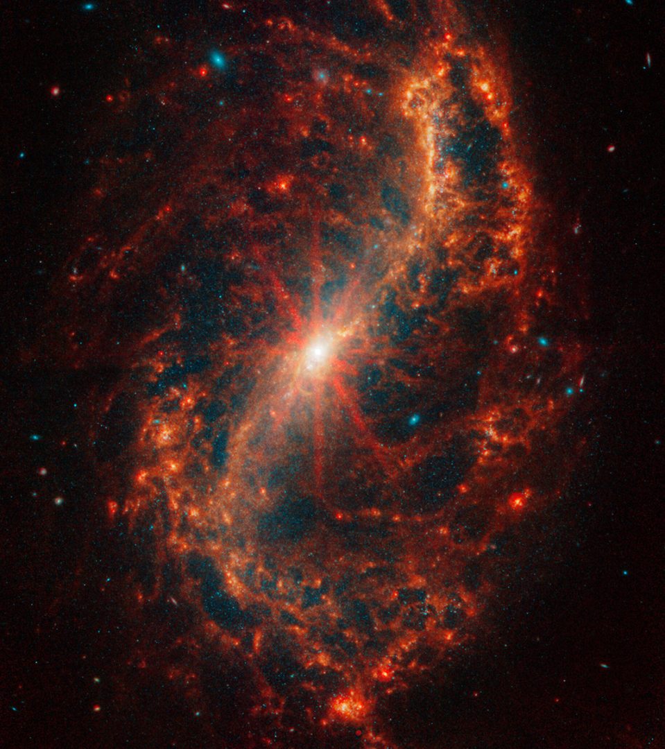 JWST also photographed NGC 7496 with NIRCam as part of the PHANGS collaboration. Credit: NASA, ESA, CSA, STScI, J. Lee (STScI), T. Williams (Oxford), PHANGS Team