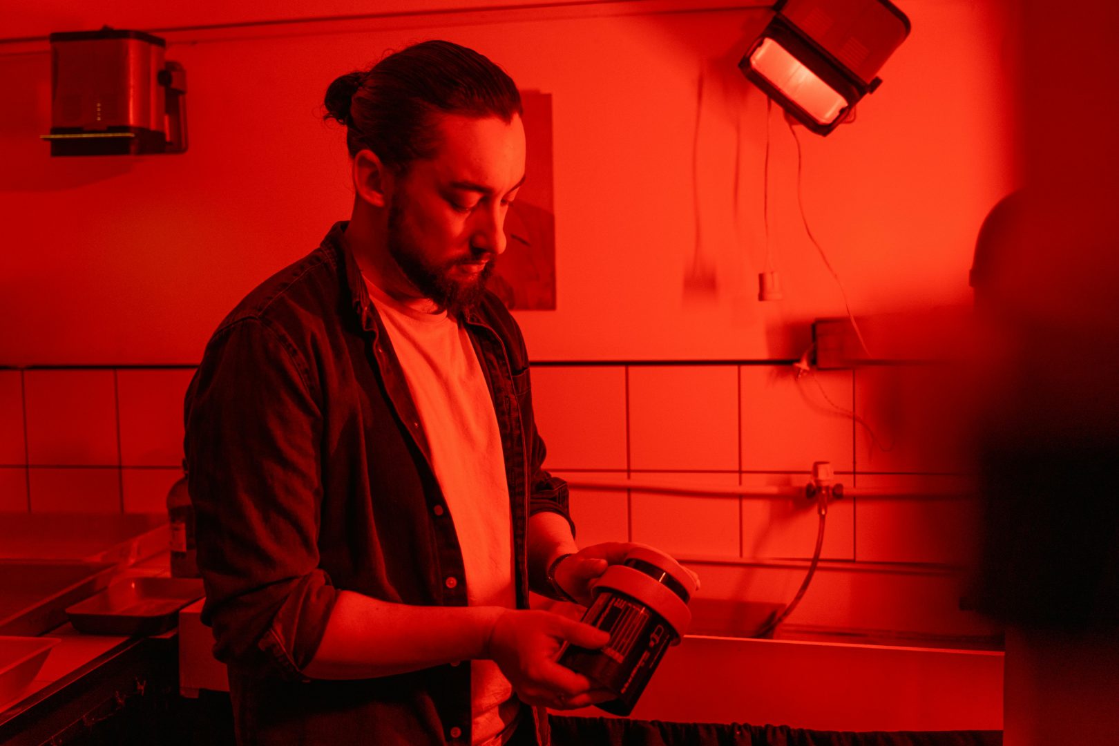 A man developing film