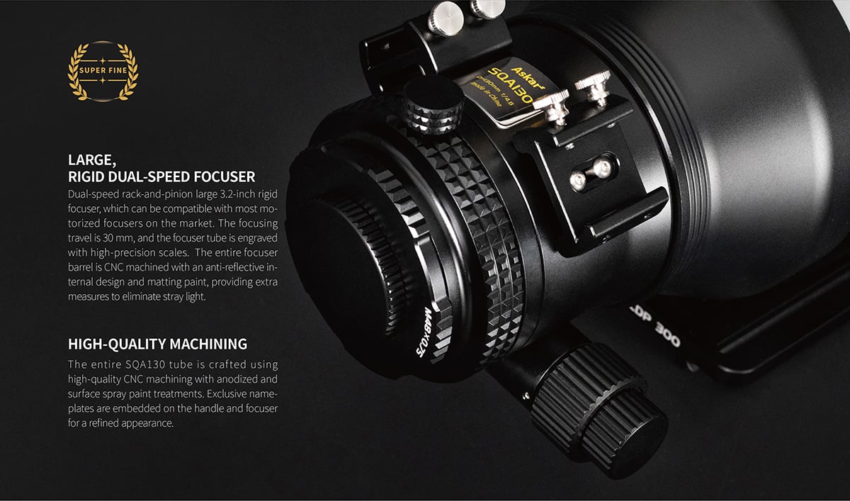 Askar SQA130 features a 3.2-inch dual-speed focuser