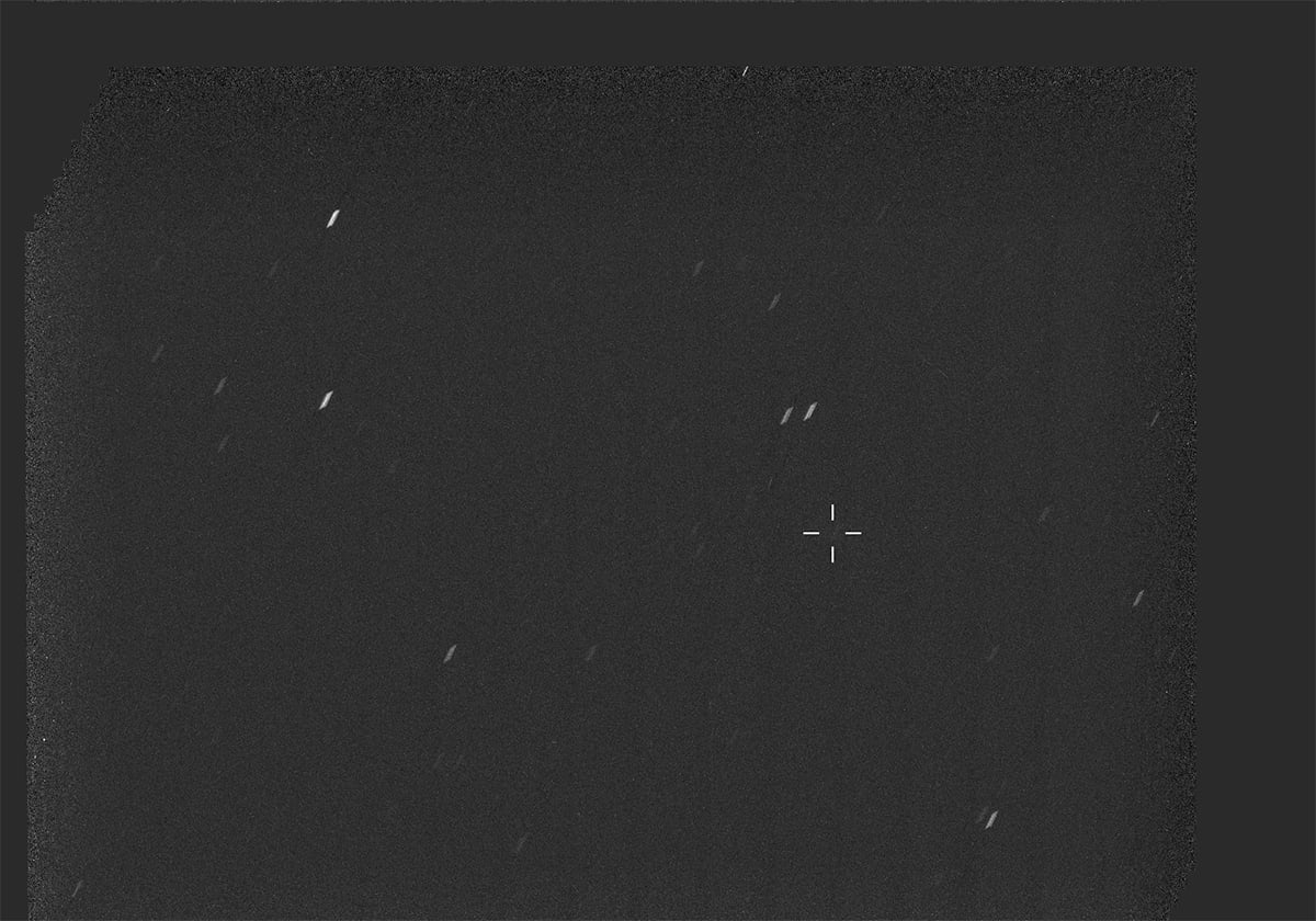 Comet 3I/ATLAS appears as a faint smudge in this image captured by the Mastcam-Z instrument on NASA’s Perseverance rover. Credit: NASA/JPL-CalTech/ASU/MSSS