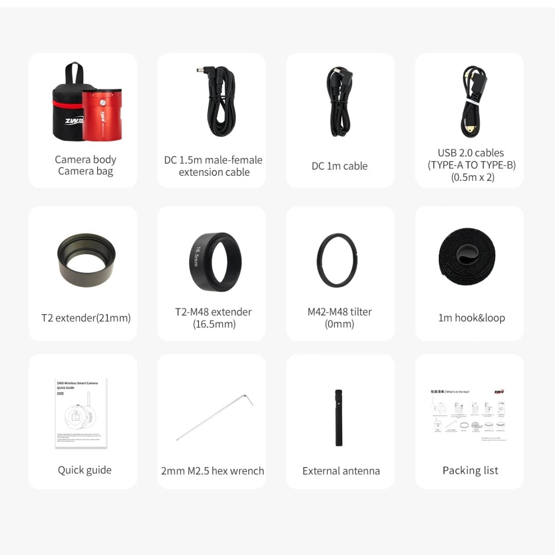 Package contents of ZWO ASI585MM Air