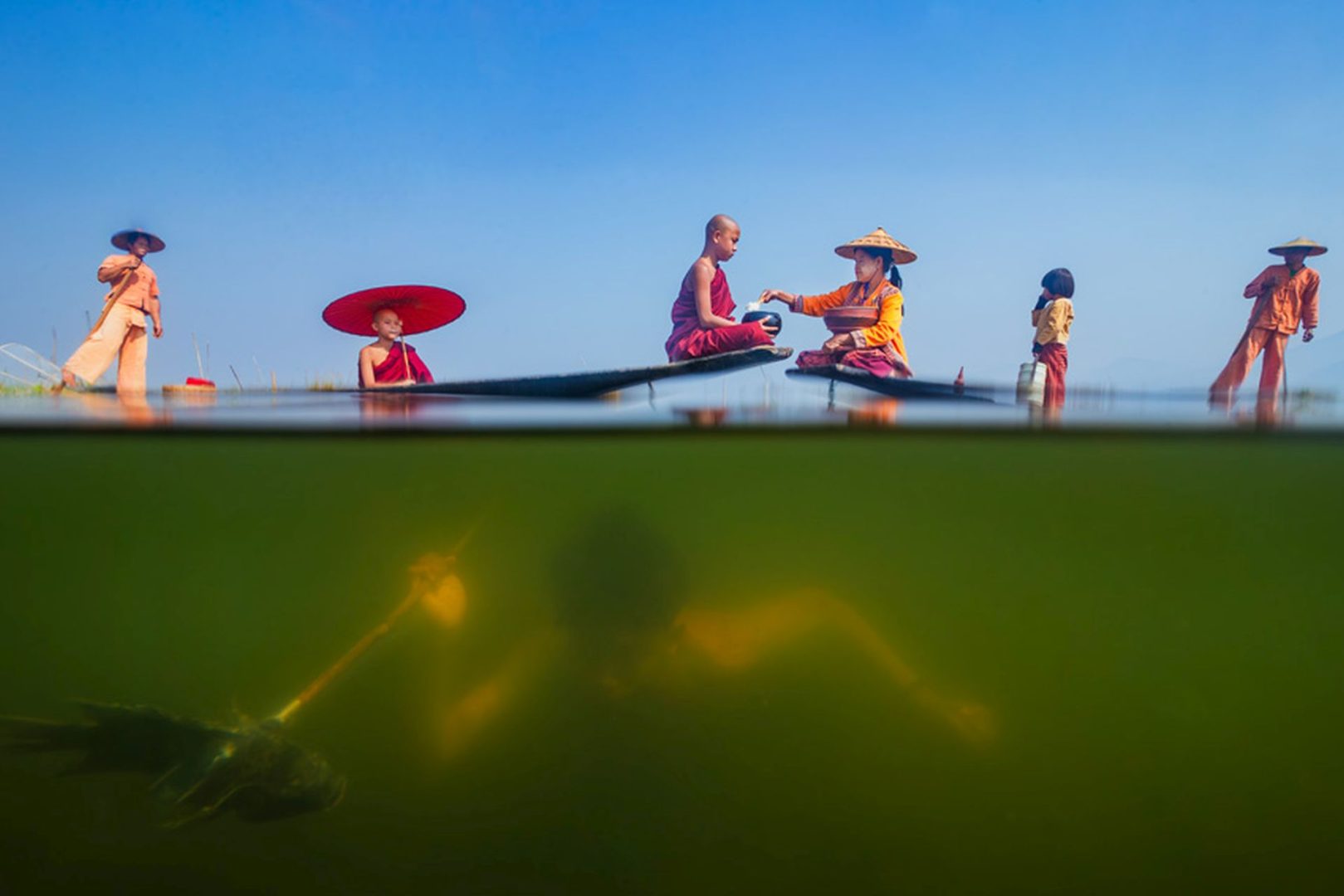 underwater above water