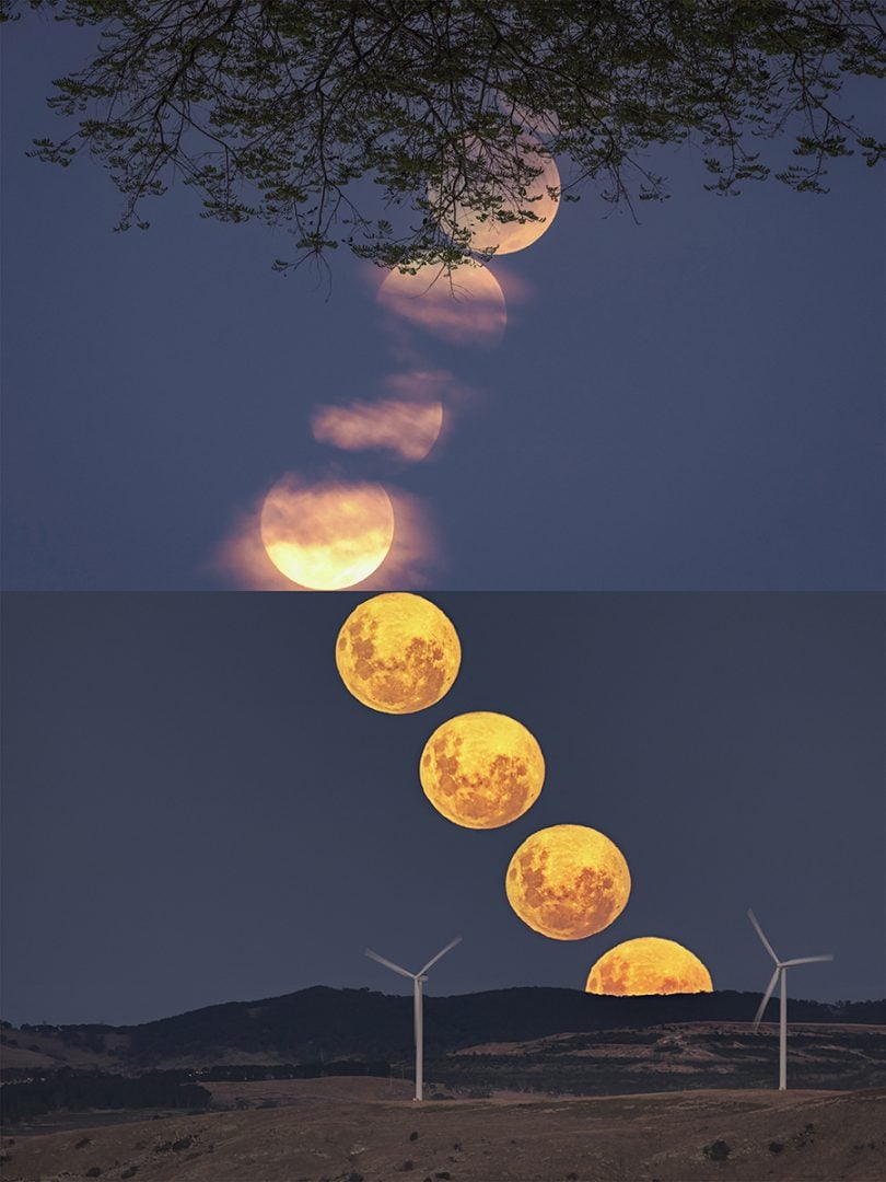 Moonrise from northern (top) and southern (bottom) hemispheres