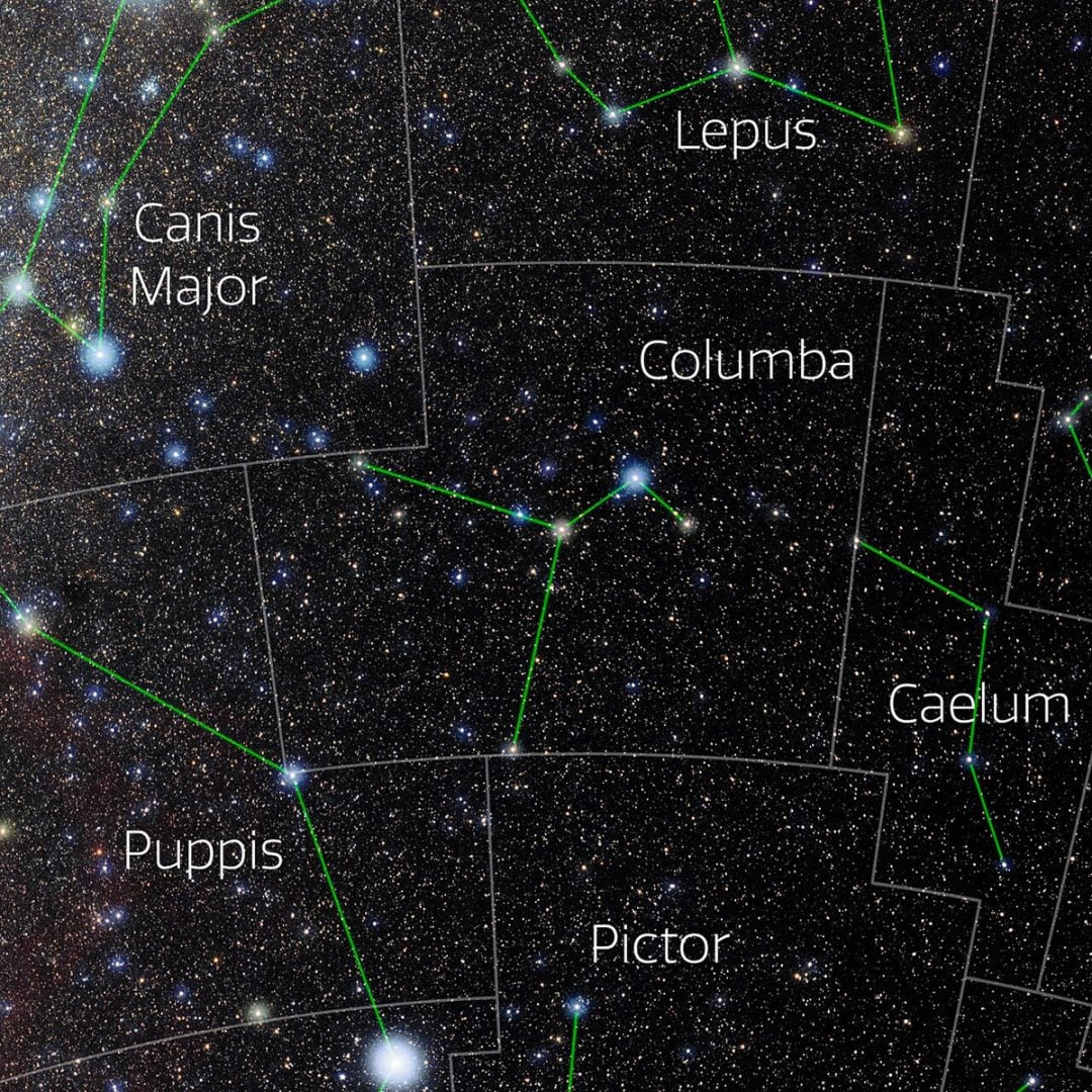 Photo of the constellation Columba with annotations. Credit: E. Slawik/NOIRLab/NSF/AURA/M. Zamani