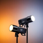 Two Godox AD 800 Pro Lights on a multicolored backdrop