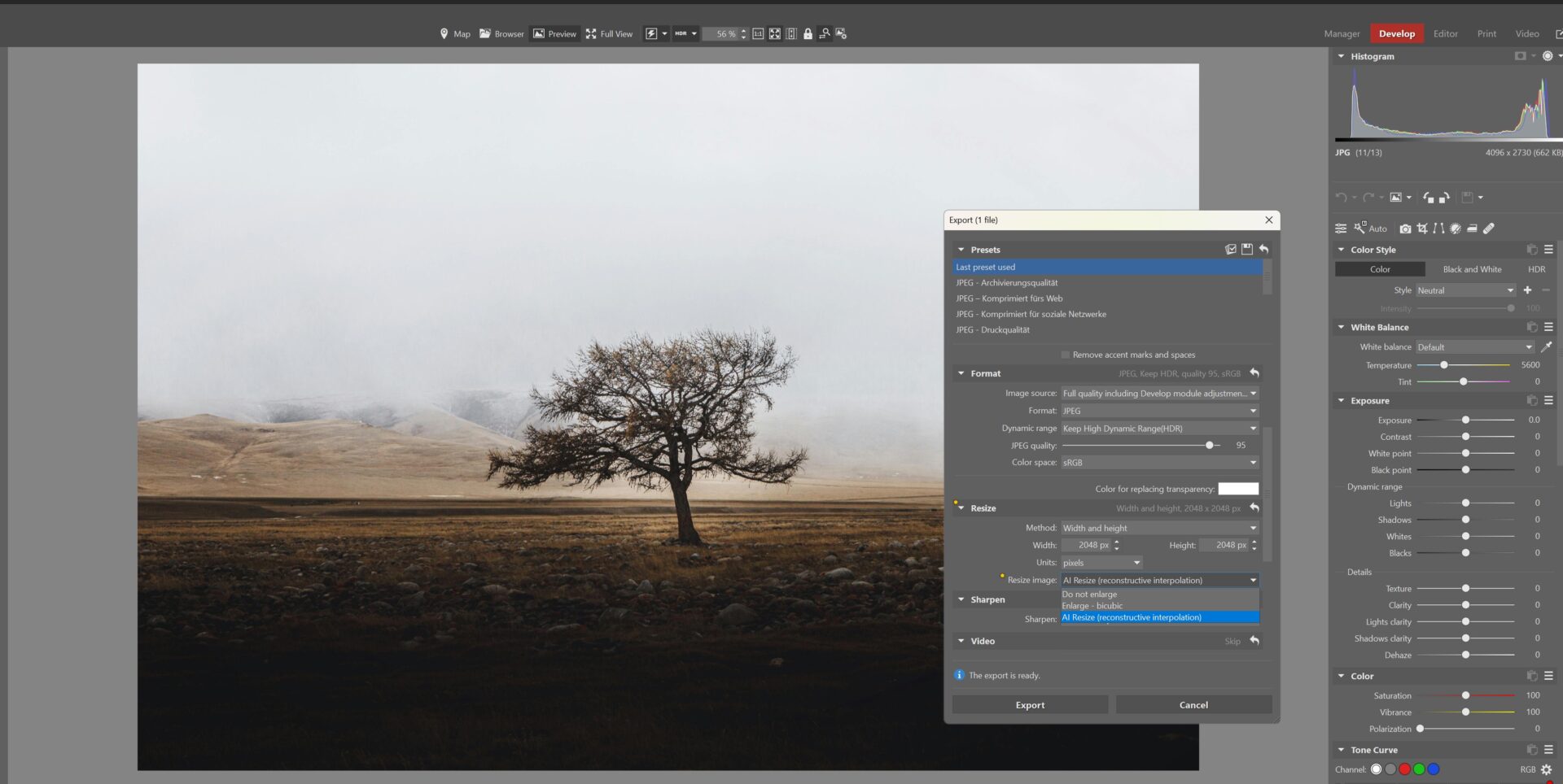Zoner Studio AI photo editing