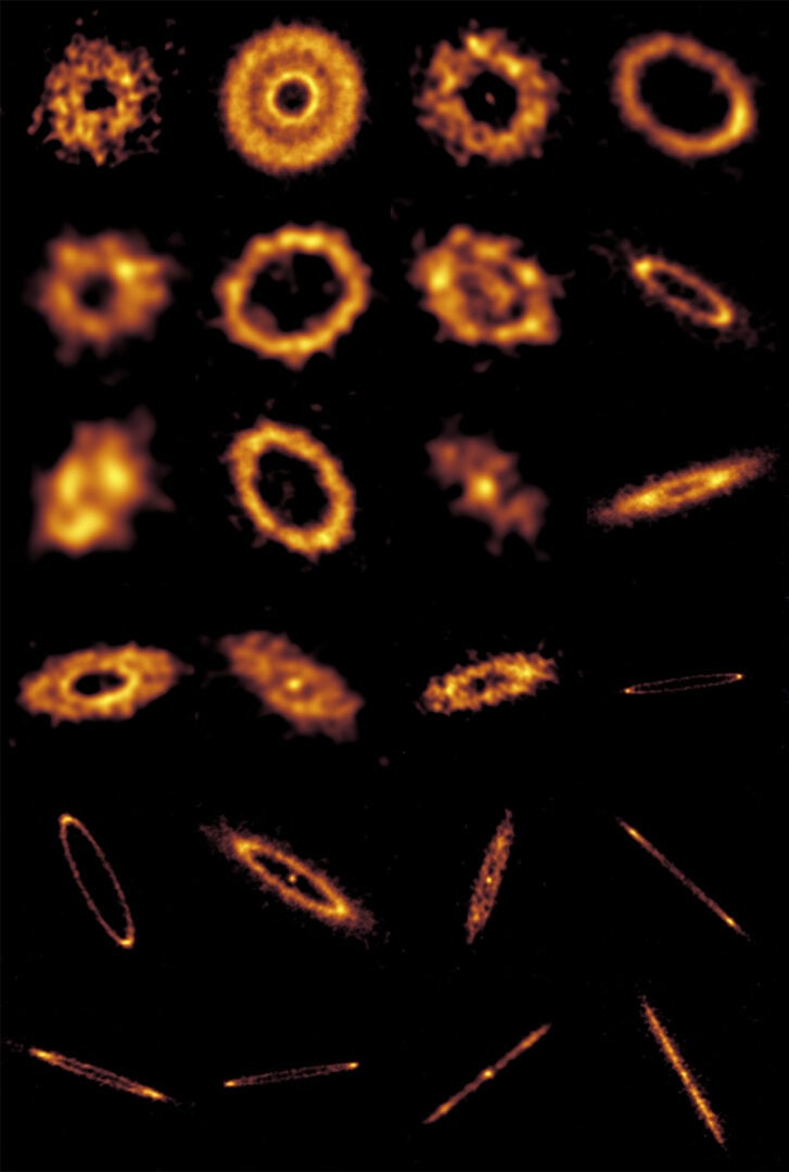 Using the Atacama Large Millimeter/submillimeter Array (ALMA), a team of astronomers has obtained high-resolution images of 24 debris discs around other stars. Credit: ALMA(ESO/NAOJ/NRAO)/S. Marino et al.
