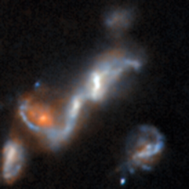 A small collection of gravitationally interacting galaxies has been found here. Galaxy mergers are relatively common. They were the most abundant type of anomaly found by the researchers. Credit: ESA/Hubble & NASA, D. O’Ryan, P. Gómez (European Space Agency), M. Zamani (ESA/Hubble)
