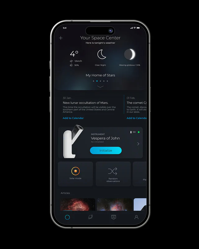 Interface of the Singularity app