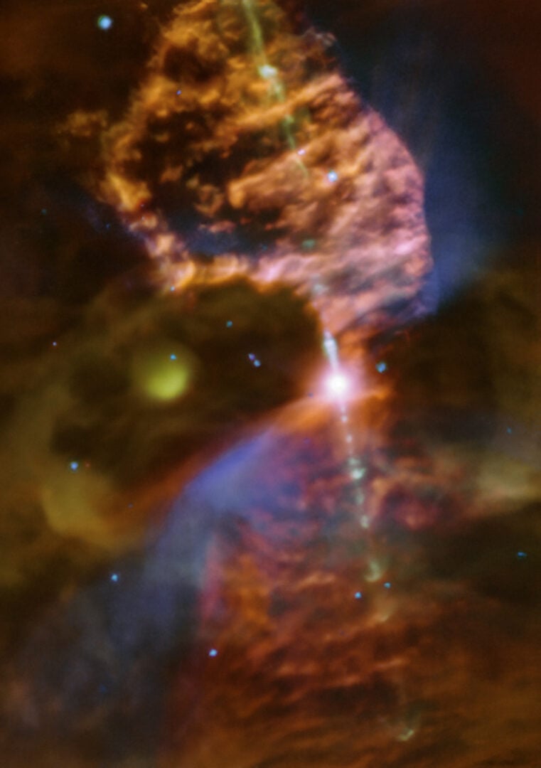 ESO's Very Large Telescope has captured a newborn and an old star in the same photo. Credit: ESO/J. Suherli et al.