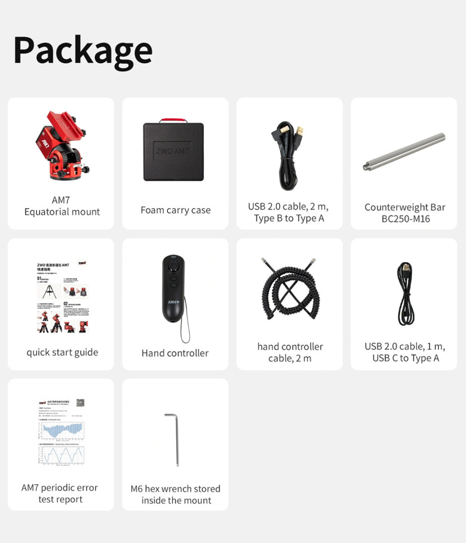 Package contents of ZWO AM7