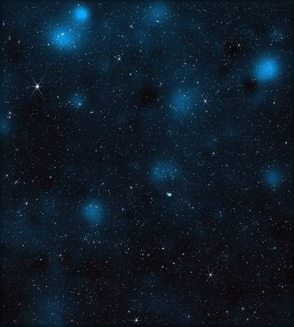 Containing nearly 800,000 galaxies, this image from NASA’s James Webb Space Telescope is overlaid with a map of dark matter, represented in blue. Researchers used Webb data to find the invisible substance via its gravitational influence on regular matter. Credit: NASA/STScI/J. DePasquale/A. Pagan