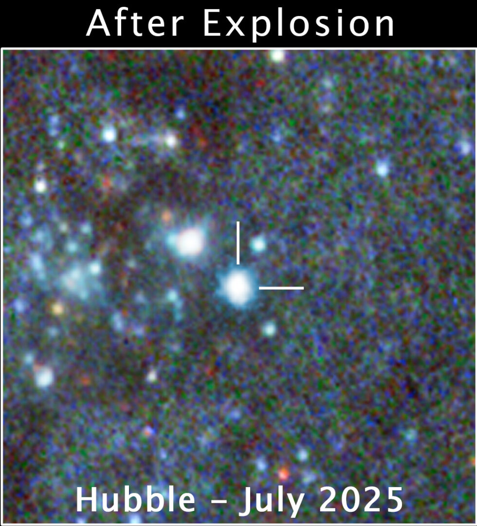 The July 2025 view from Hubble shows the glowing aftermath of the explosion in NGC 1637. Credit: NASA, ESA, CSA, STScI, C. Kilpatrick (Northwestern), A. Suresh (Northwestern); Image Processing: J. DePasquale (STScI)
