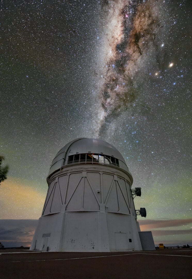 The Víctor M. Blanco 4-meter Telescope at Cerro Tololo Inter-American Observatory. It is one of the observatories used for the follow-up observations. Credit: CTIO/NOIRLab/NSF/AURA/B. Tafreshi