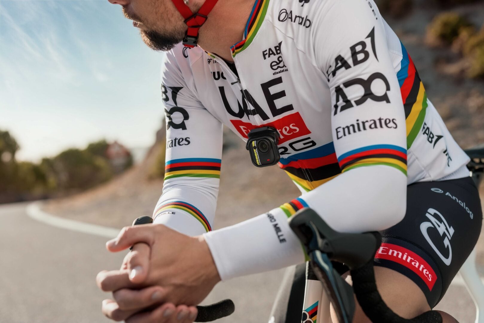 Insta360 GO Ultra Tadej Pogačar Edition Bundle is a compact hands-free action camera built for first-person POV capture during fast-paced sports and activities.