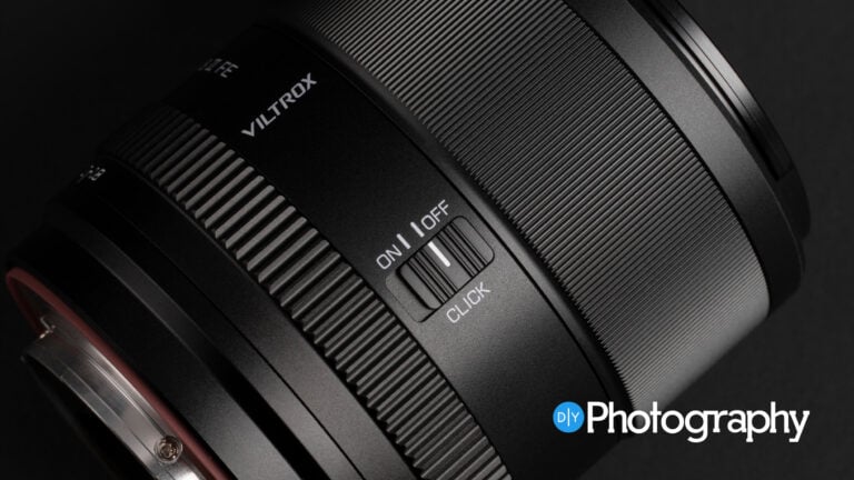 Close-up of a Viltrox Lens with an ON/OFF Click Switch