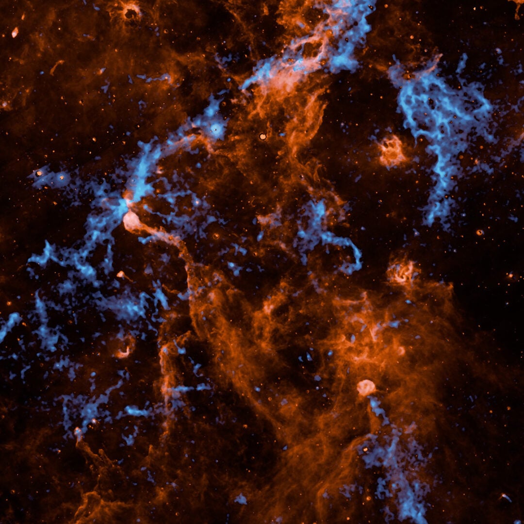 A close-up (cropped view) of the interstellar glaciers captured by SPHEREx observatory. Credit: NASA/JPL-Caltech/IPAC/Hora et al.