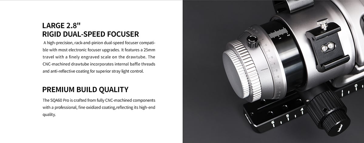 The telescope has a 2.8-inch dual-speed focuser