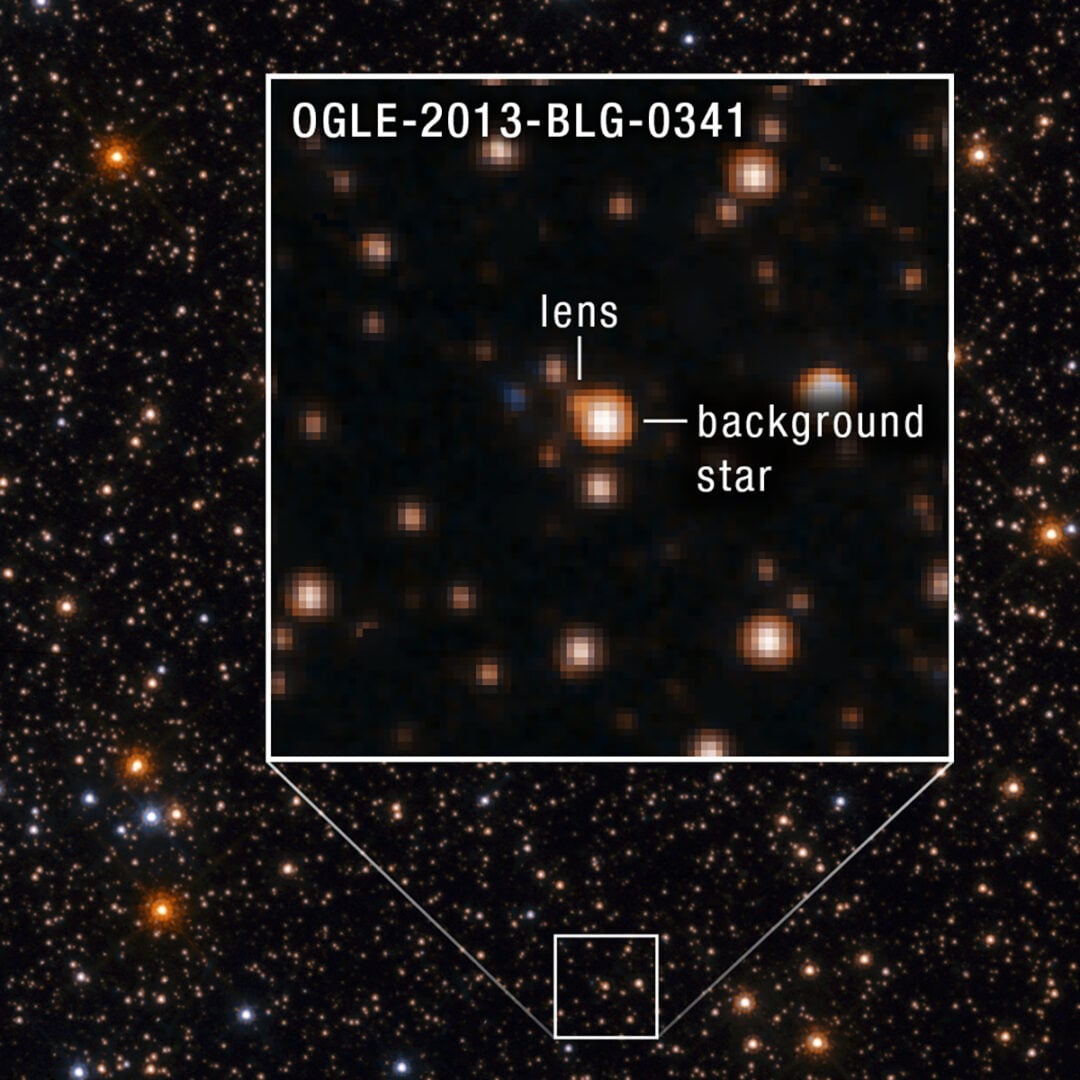 A close-up (cropped) view of the microlensed exoplanet captured by the Hubble Space Telescope. Credit: NASA, ESA, Sean Terry (UMD), Jay Anderson (STScI); Image Processing: Alyssa Pagan (STScI)