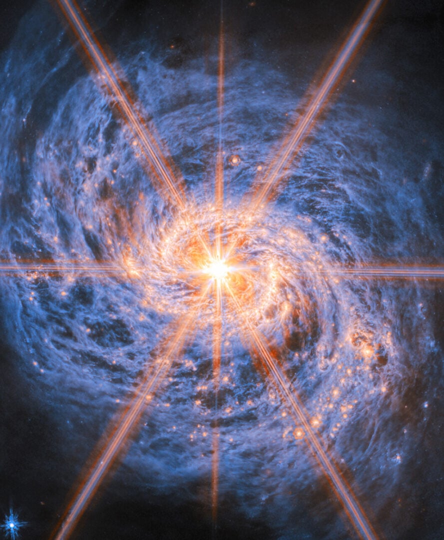 This new image from JWST's Mid-Infrared Instrument (MIRI) highlights its swirling spiral arms, the dust in its disc, and its piercingly bright core like never before. Credit: ESA/Webb, NASA & CSA, A. Leroy