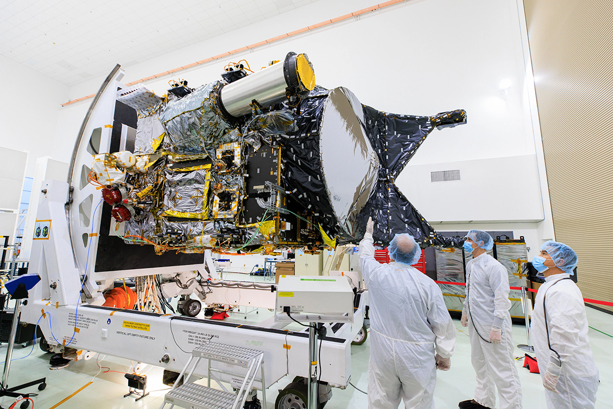 NASA's Psyche spacecraft is shown in a clean room on June 26, 2023, at the Astrotech Space Operations facility near Kennedy Space Center in Florida. Credit: NASA/Frank Michaux