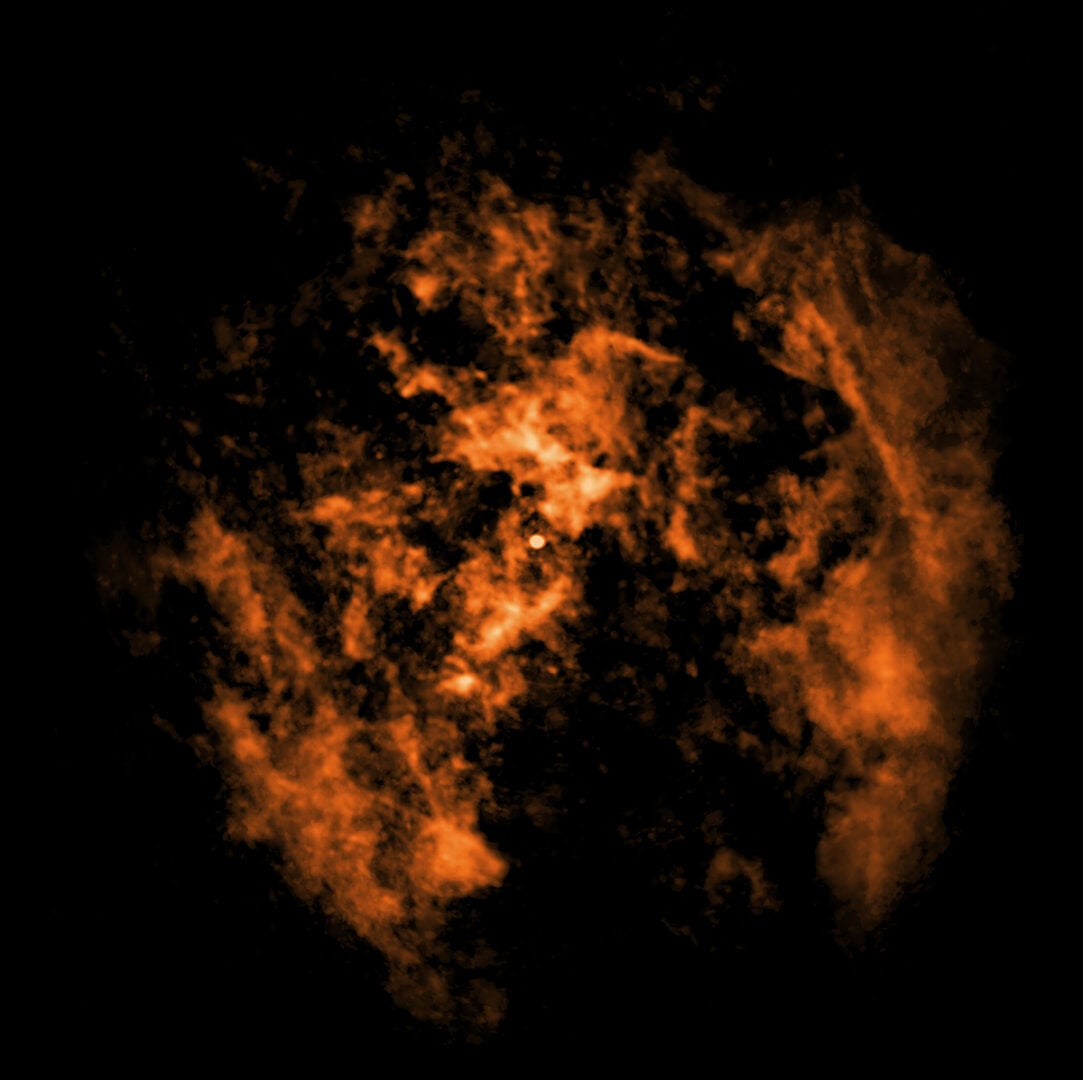Radio image of the wind escaping the Sagittarius A* black hole. Credit: ESO/NAOJ/NRAO/ALMA