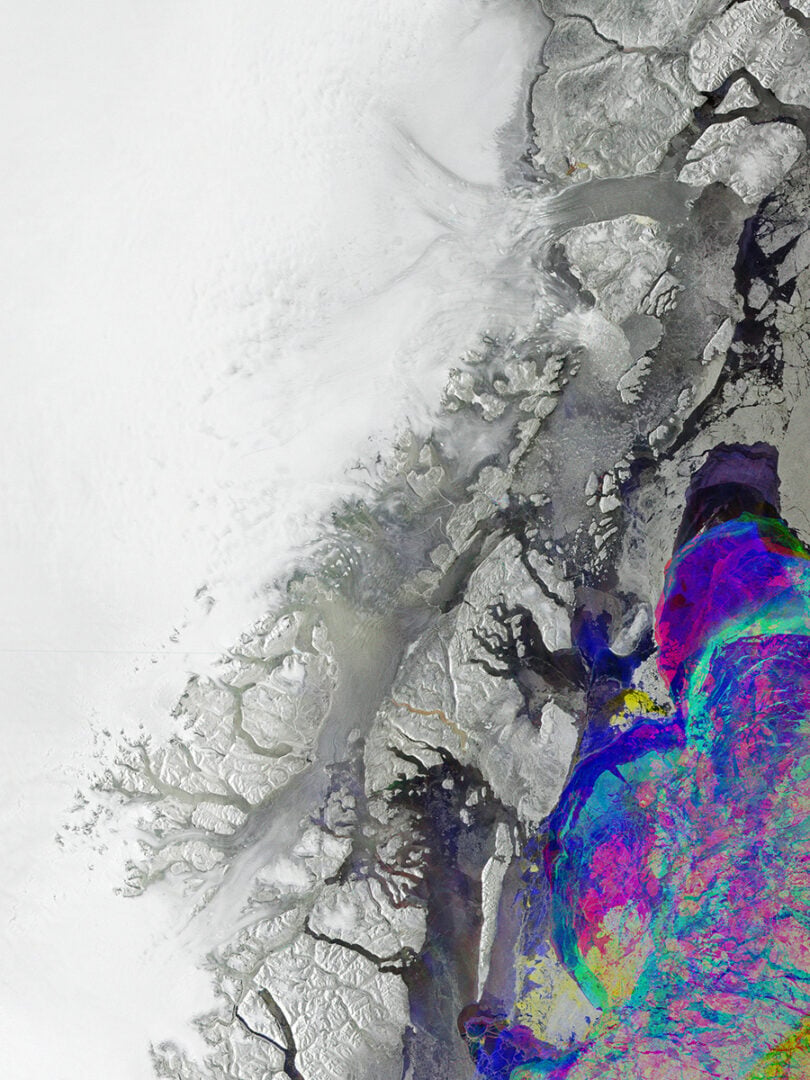 Part of the rugged and deeply indented coast of northeastern Greenland is featured in this radar image captured by Copernicus Sentinel-1. Credit: Copernicus Sentinel data (2026), processed by ESA