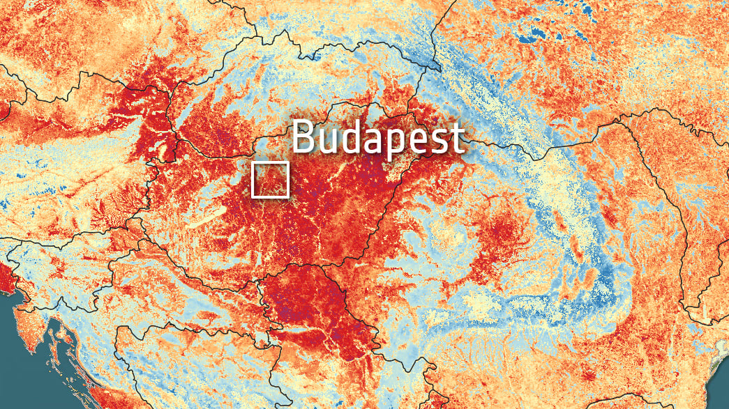 A close-up of Budapest and the surrounding region. Credit: Copernicus Sentinel data (2026), processed by ESA