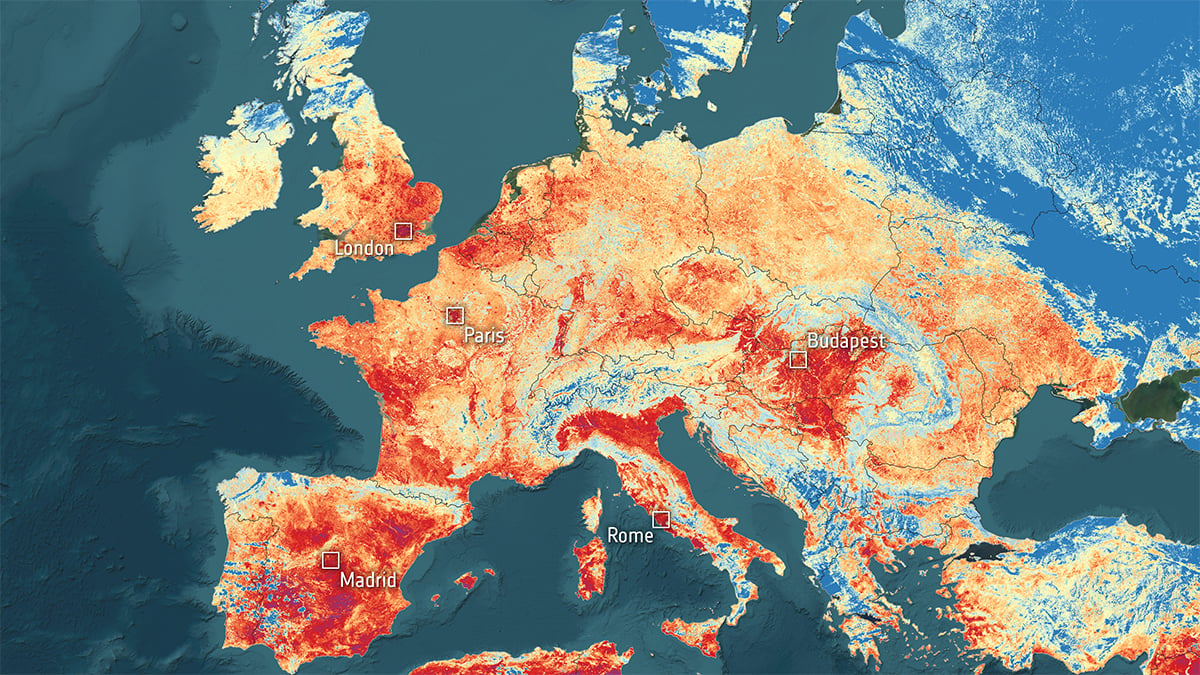 ESA's Sentinel-3 satellite captures Europe's heatwave from space cover