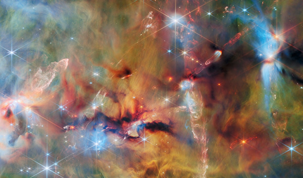 James Webb Space Telescope's new image showing the OMC-2 region in the Orion Molecular Cloud. Credit: ESA/Webb, NASA & CSA, T. Megeath, M. Zamani (ESA/Webb); Acknowledgement: M. H. Özsaraç