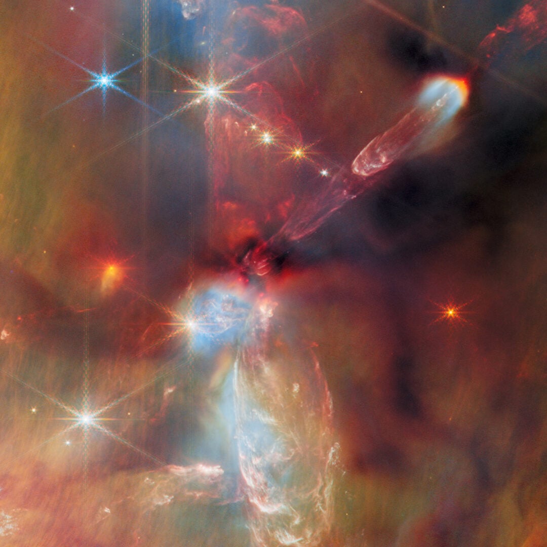 Another close-up (cropped) view of the OMC-2 region captured by JWST. Credit: ESA/Webb, NASA & CSA, T. Megeath, M. Zamani (ESA/Webb); Acknowledgement: M. H. Özsaraç