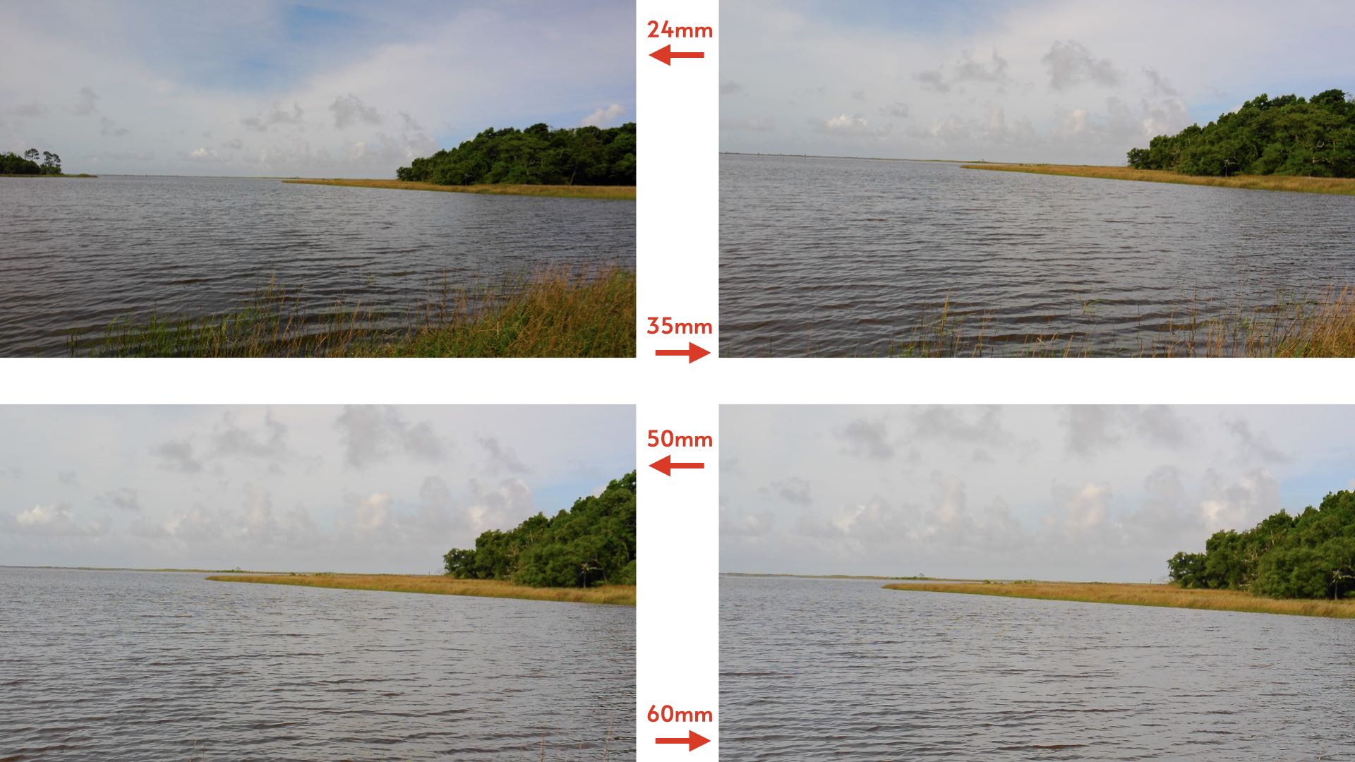 Four lens focal length simulations