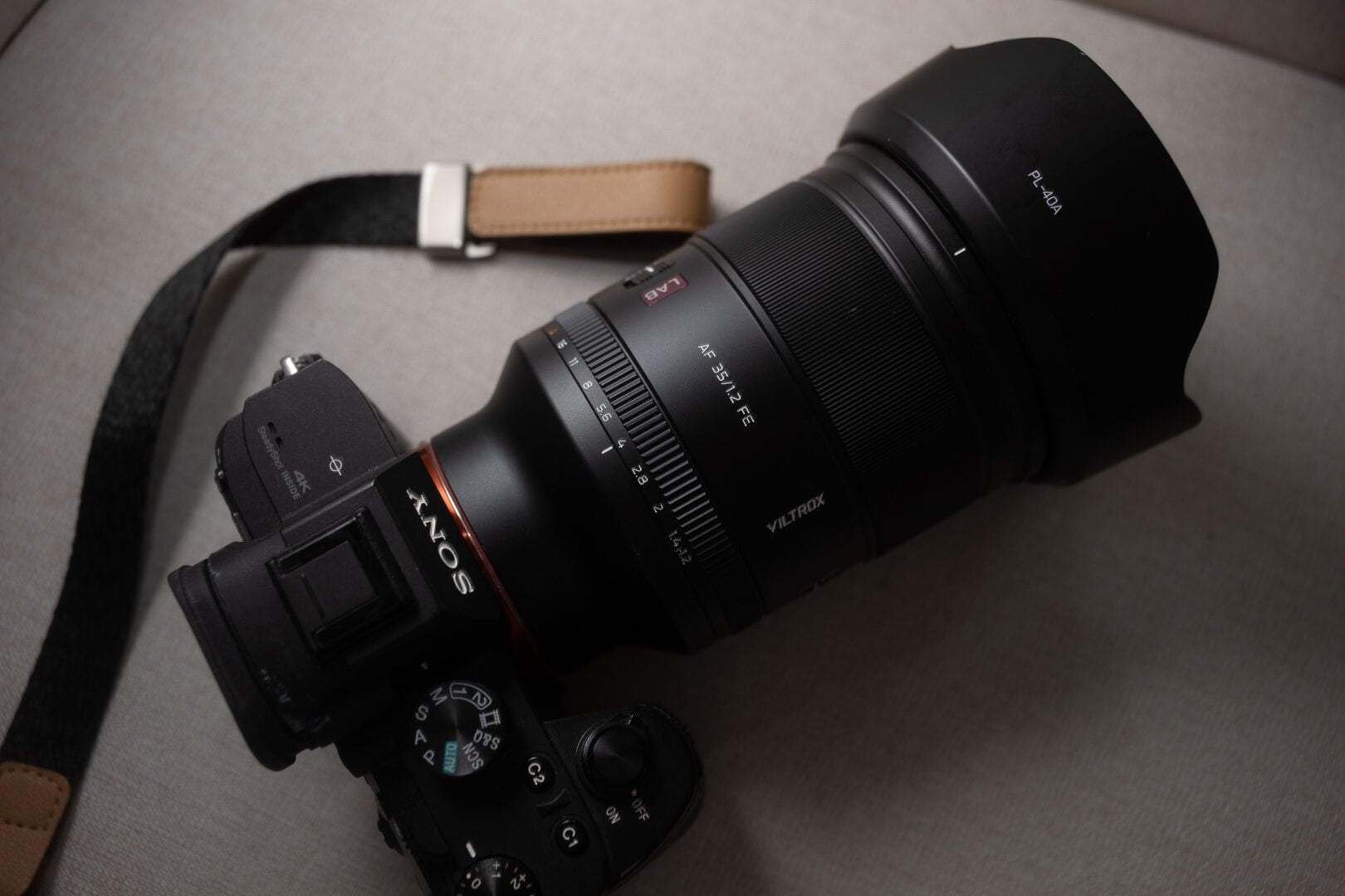 Viltrox 35mm F1.2 LAB N FE paired to a Sony a7 III on White Background
