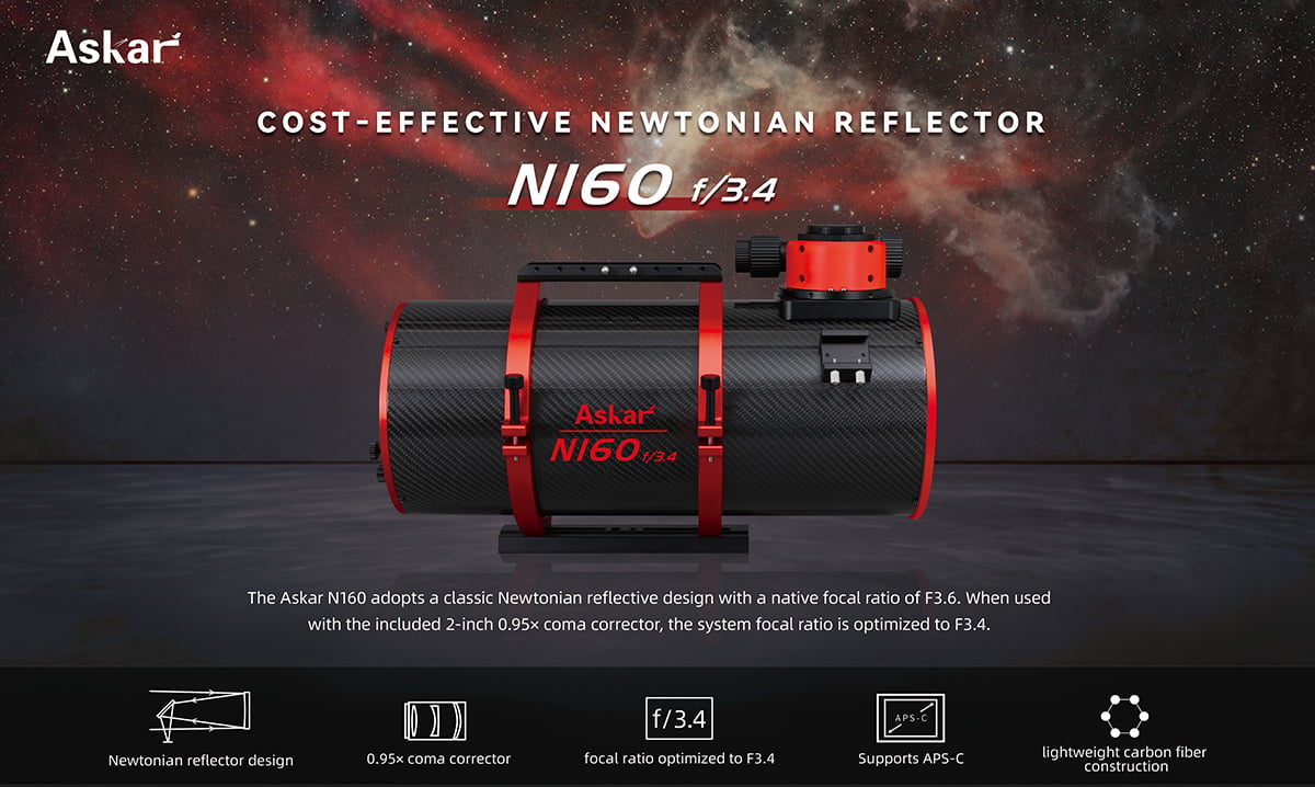 Askar N160's focal ratio is f/3.4 with a coma corrector
