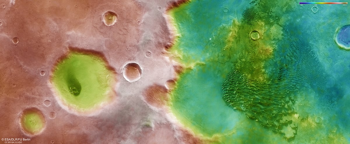 Topographic map of Kaiser Crater on Mars. Credit: ESA/DLR/FU Berlin