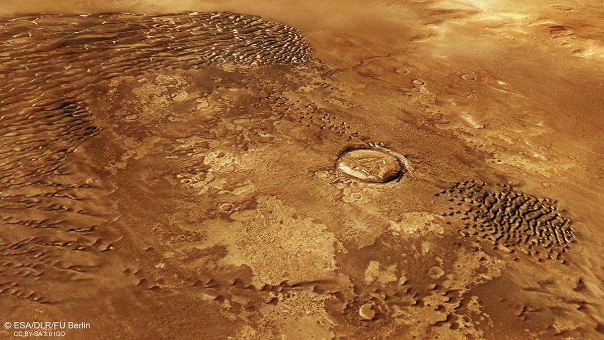 The floor of Mars’s Kaiser Crater from above. Credit: ESA/DLR/FU Berlin
