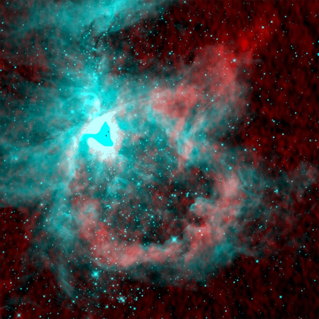 The new view of the Orion Nebula captured by the VLA and FAST. Credit: Juan D. Soler, University of Vienna, with data from the NSF NRAO NSF VLA and NASA's Wide-field Infrared Survey Explorer (WISE)