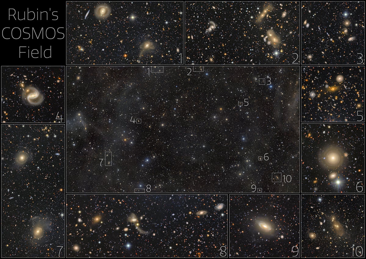 The view is crowded with galaxies and galaxy clusters spanning an immense range of distances and cosmic ages, while only a handful of foreground stars belong to our own Milky Way. Credit: NSF–DOE Vera C. Rubin Observatory/NOIRLab/SLAC/AURA