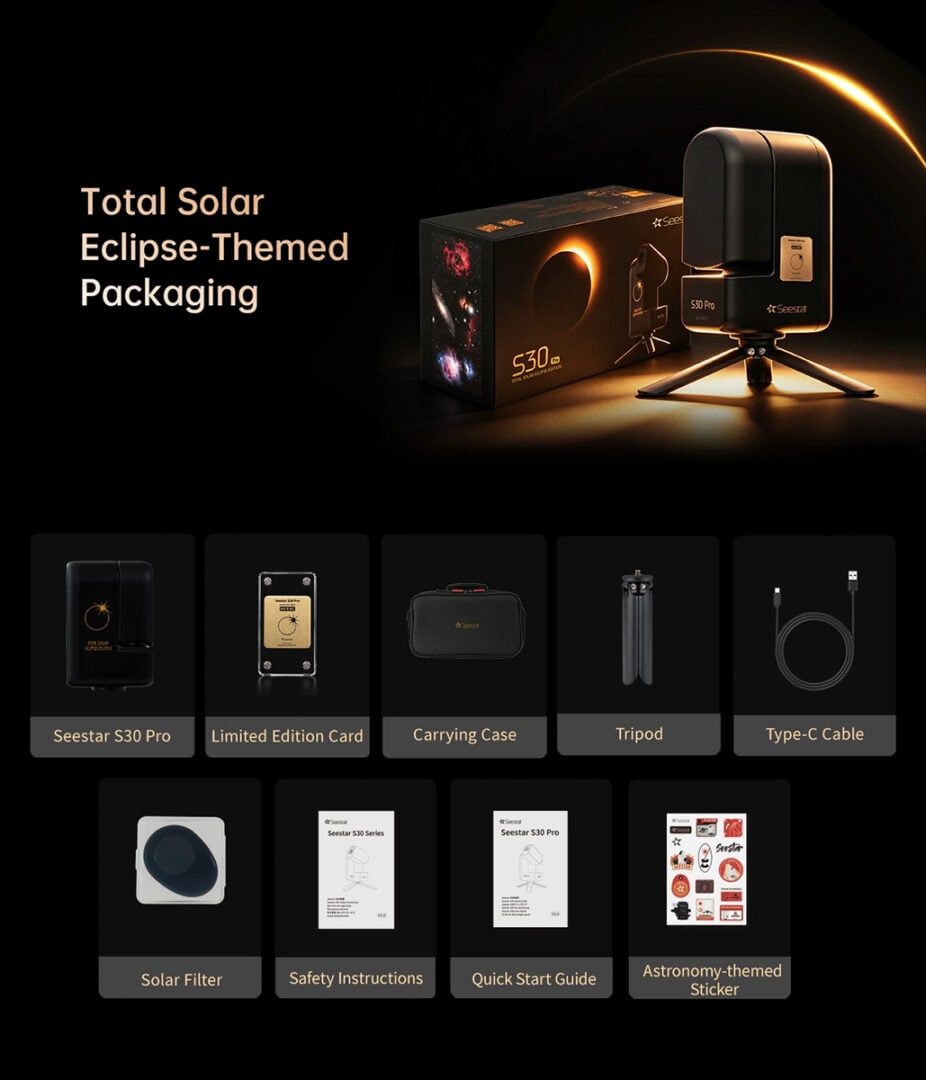 Package contents of Seestar S30 Pro Total Solar Eclipse edition