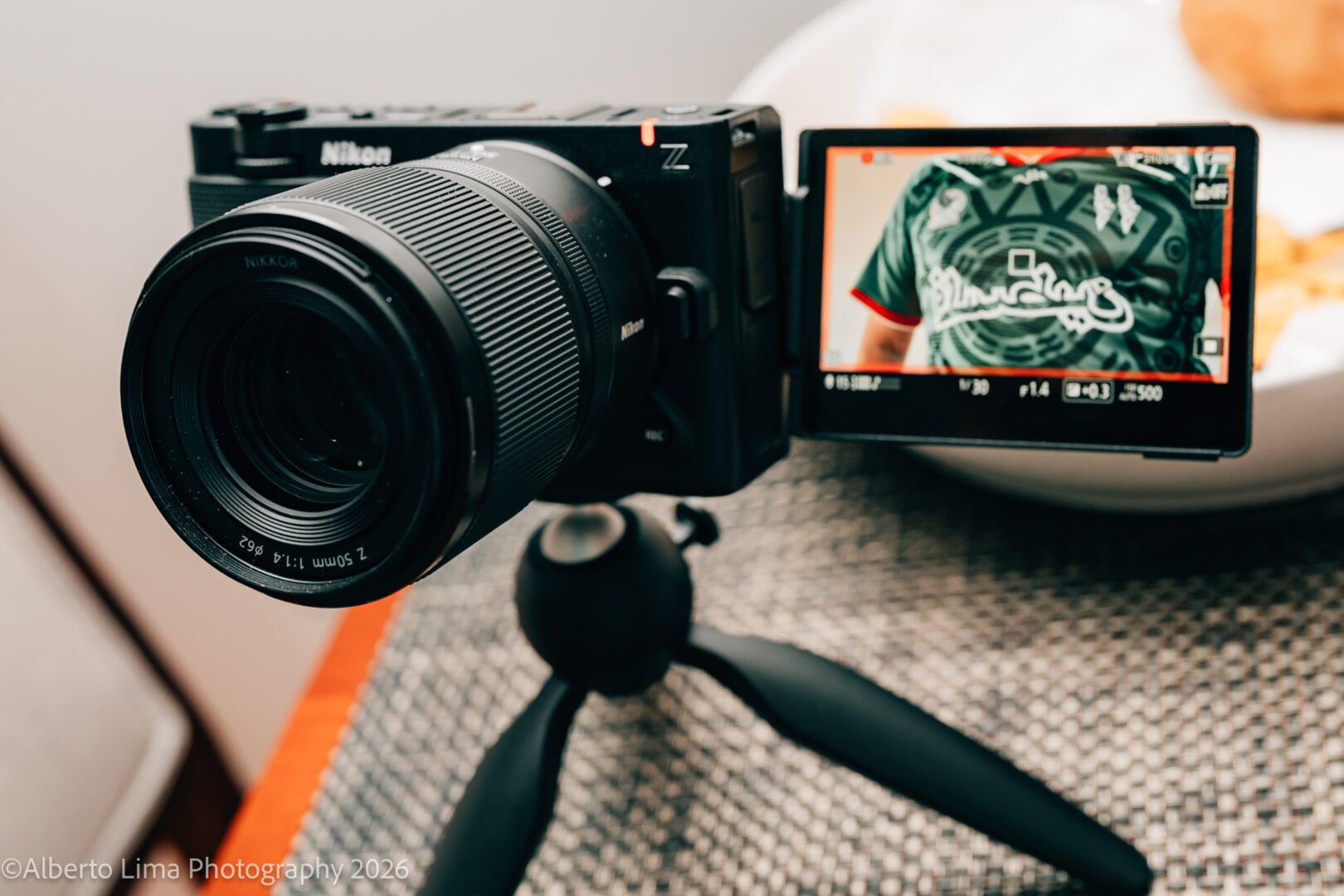 A Nikon ZR's flip-out screen extended.