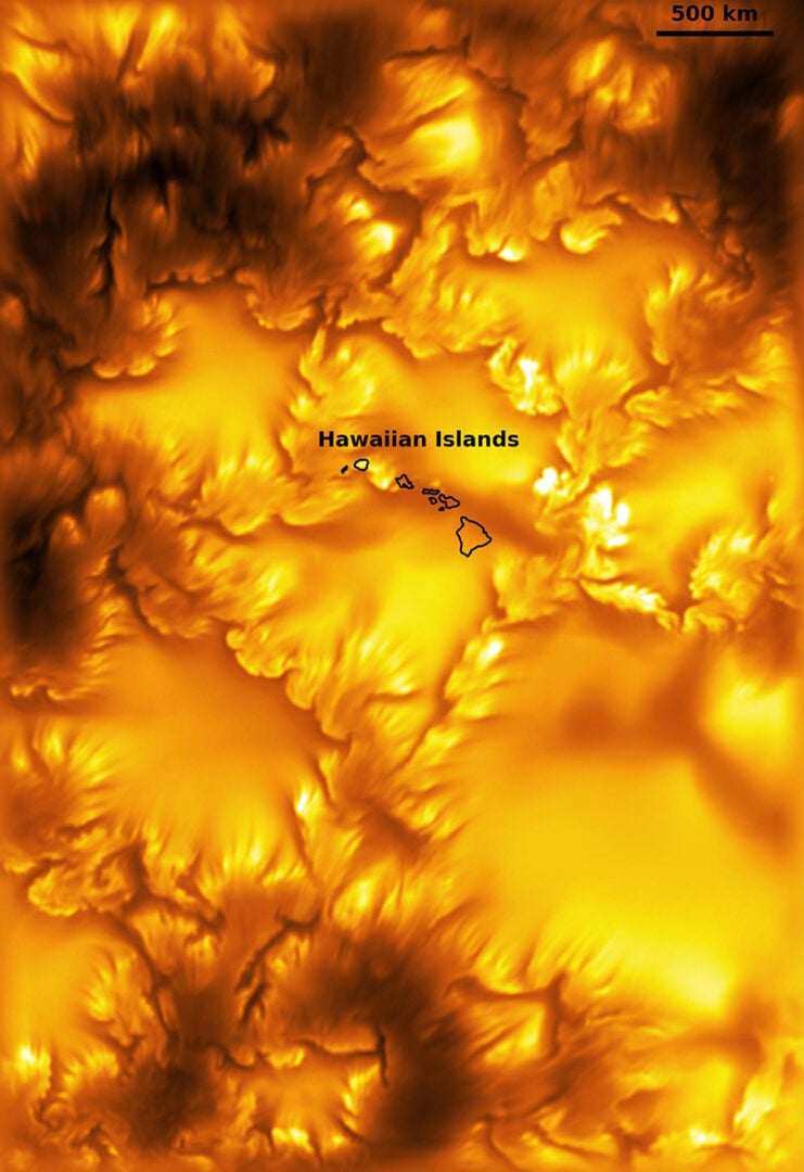 The Hawaiian Islands for scale in the sun's image. Credit: NSF/NSO/AURA/MPS